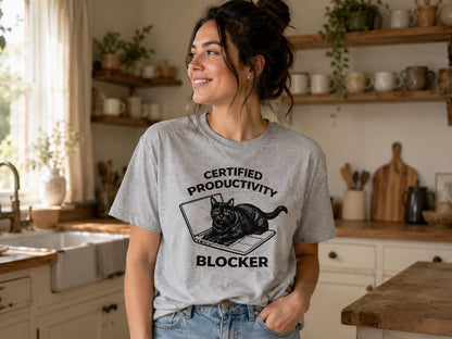 Funny Cat Shirt Certified Productivity Blocker Cat Lover Gift Work From Home Tee