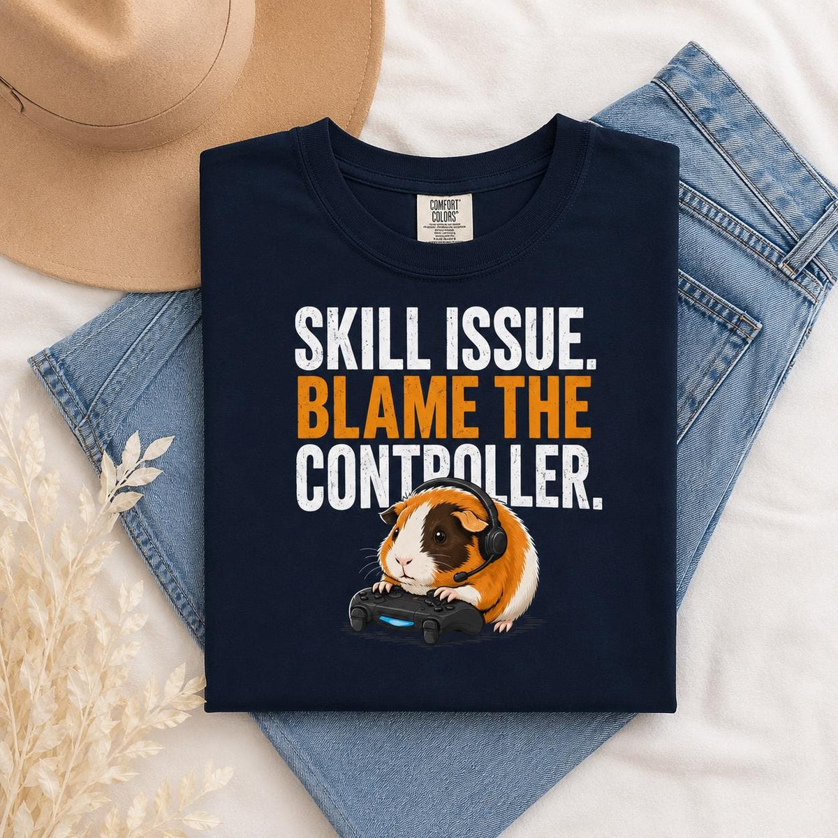 Funny Guinea Pig Gamer T-Shirt, Organic Cotton Gaming Tee, Controller Blame Shirt
