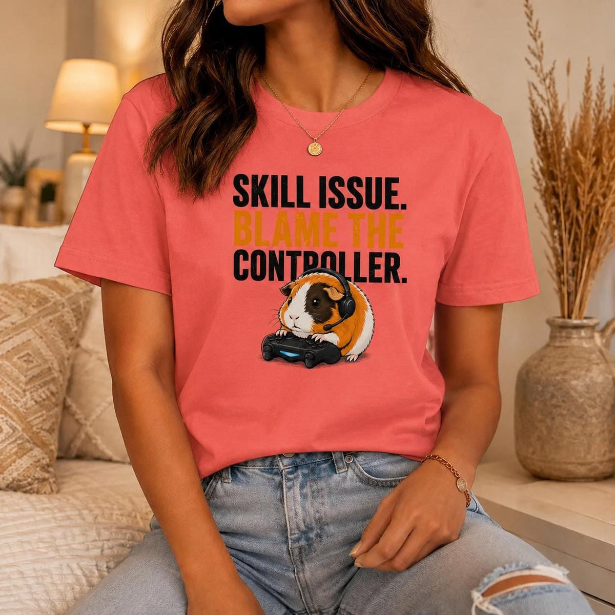 Funny Guinea Pig Gamer T-Shirt, Organic Cotton Gaming Tee, Blame Controller Shirt