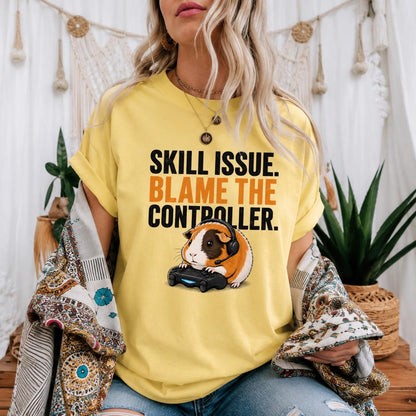 Funny Guinea Pig Gamer T-Shirt, Organic Cotton Gaming Tee, Blame Controller Shirt