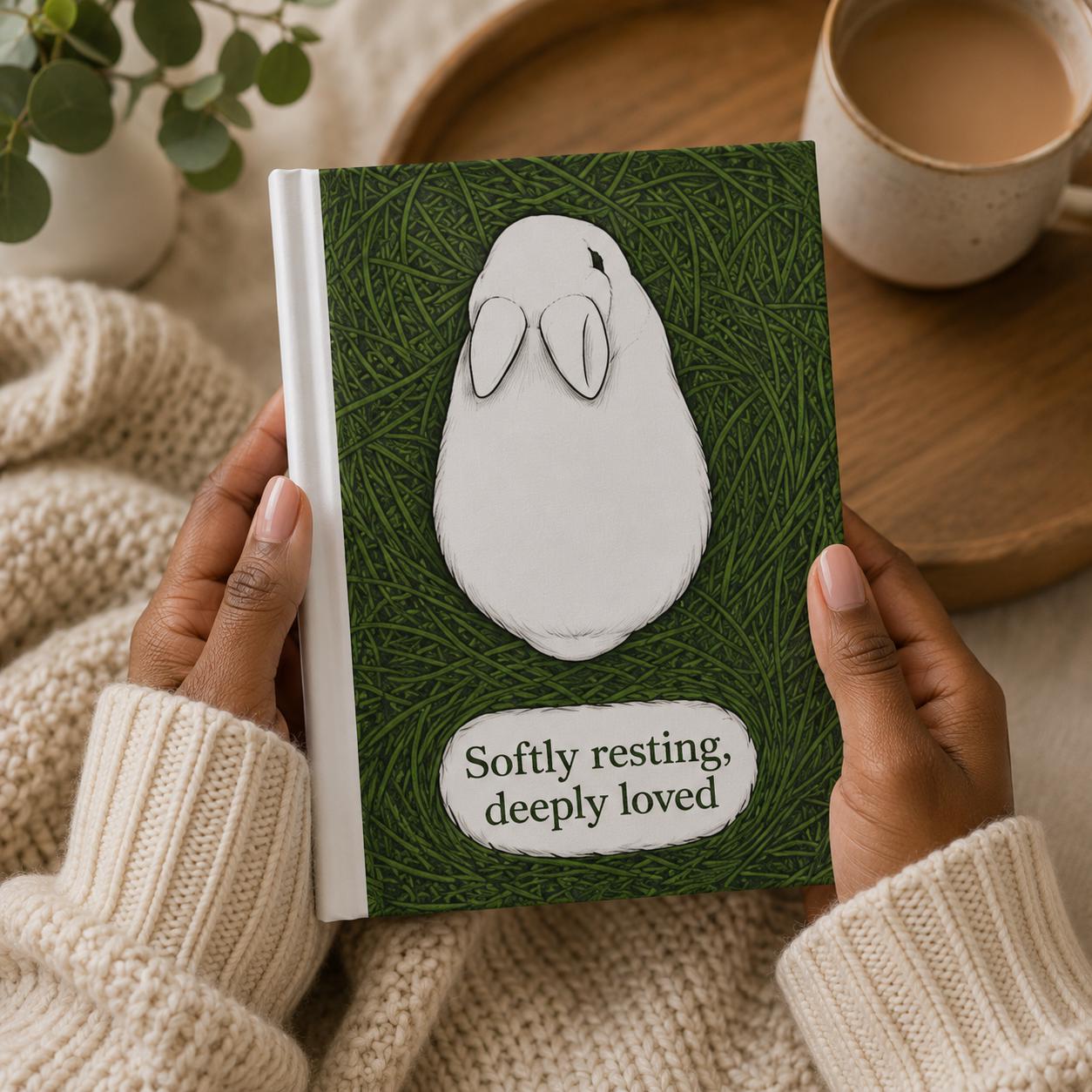 Softly Resting Rabbit Hardcover Journal, Bunny Nature Art Notebook