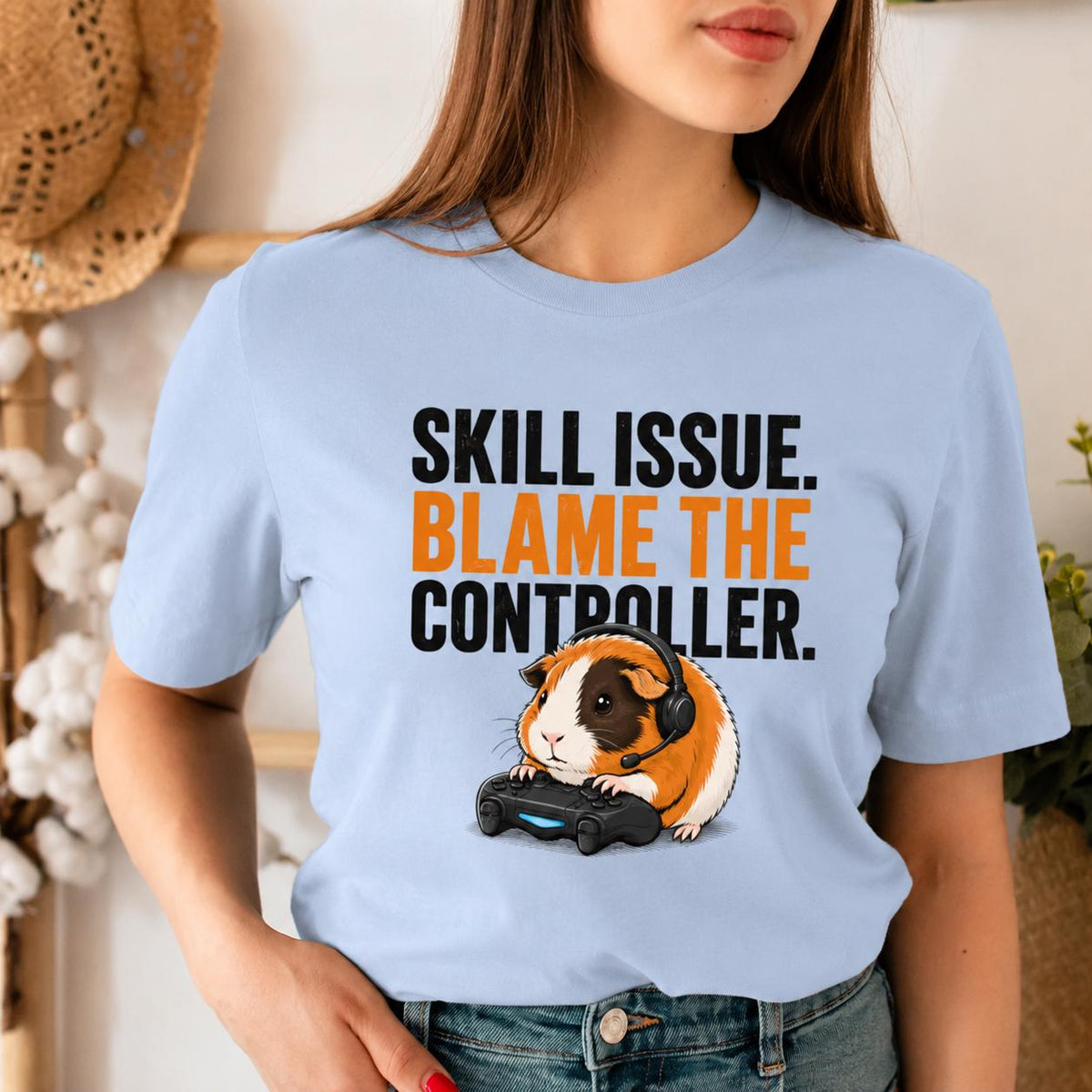 Funny Guinea Pig Gamer T-Shirt, Organic Cotton Gaming Tee, Blame Controller Shirt