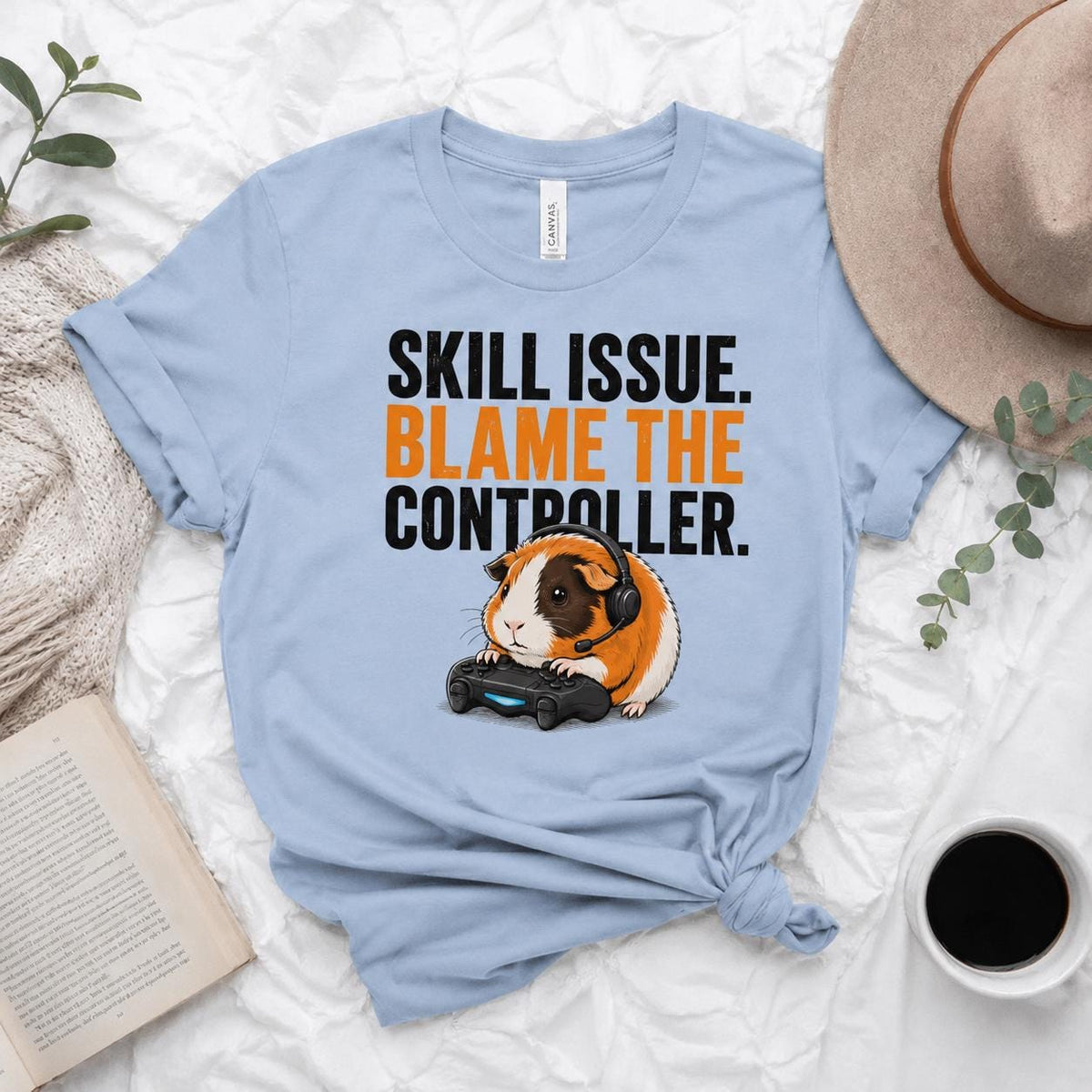 Funny Guinea Pig Gamer T-Shirt, Organic Cotton Gaming Tee, Blame Controller Shirt