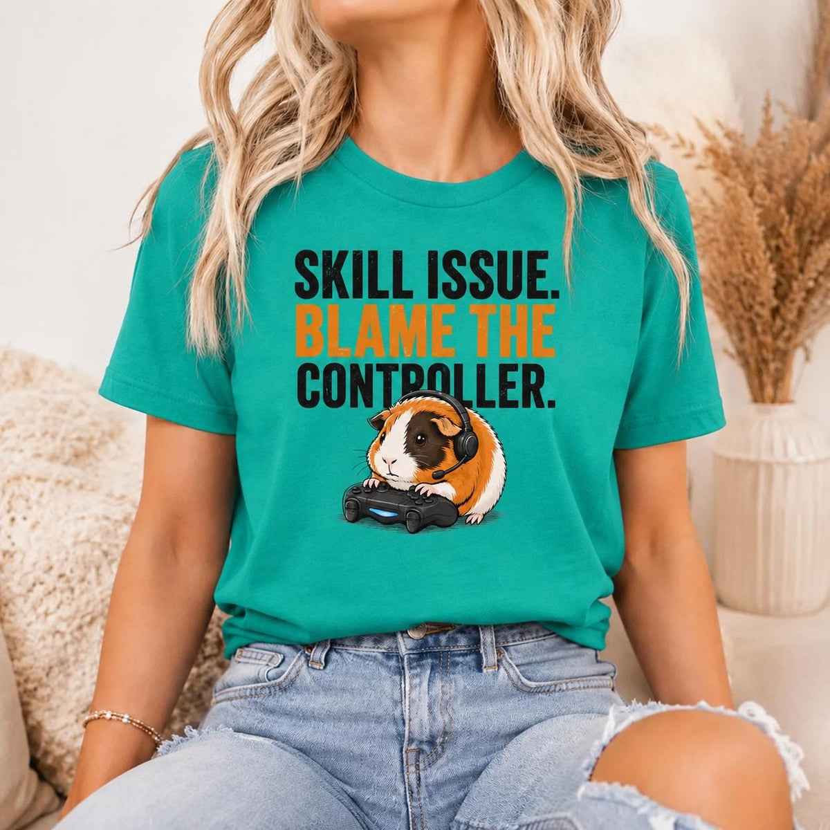 Funny Guinea Pig Gamer T-Shirt, Organic Cotton Gaming Tee, Blame Controller Shirt