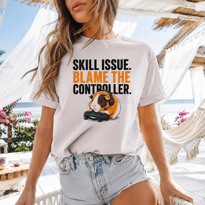 Funny Guinea Pig Gamer T-Shirt, Organic Cotton Gaming Tee, Blame Controller Shirt