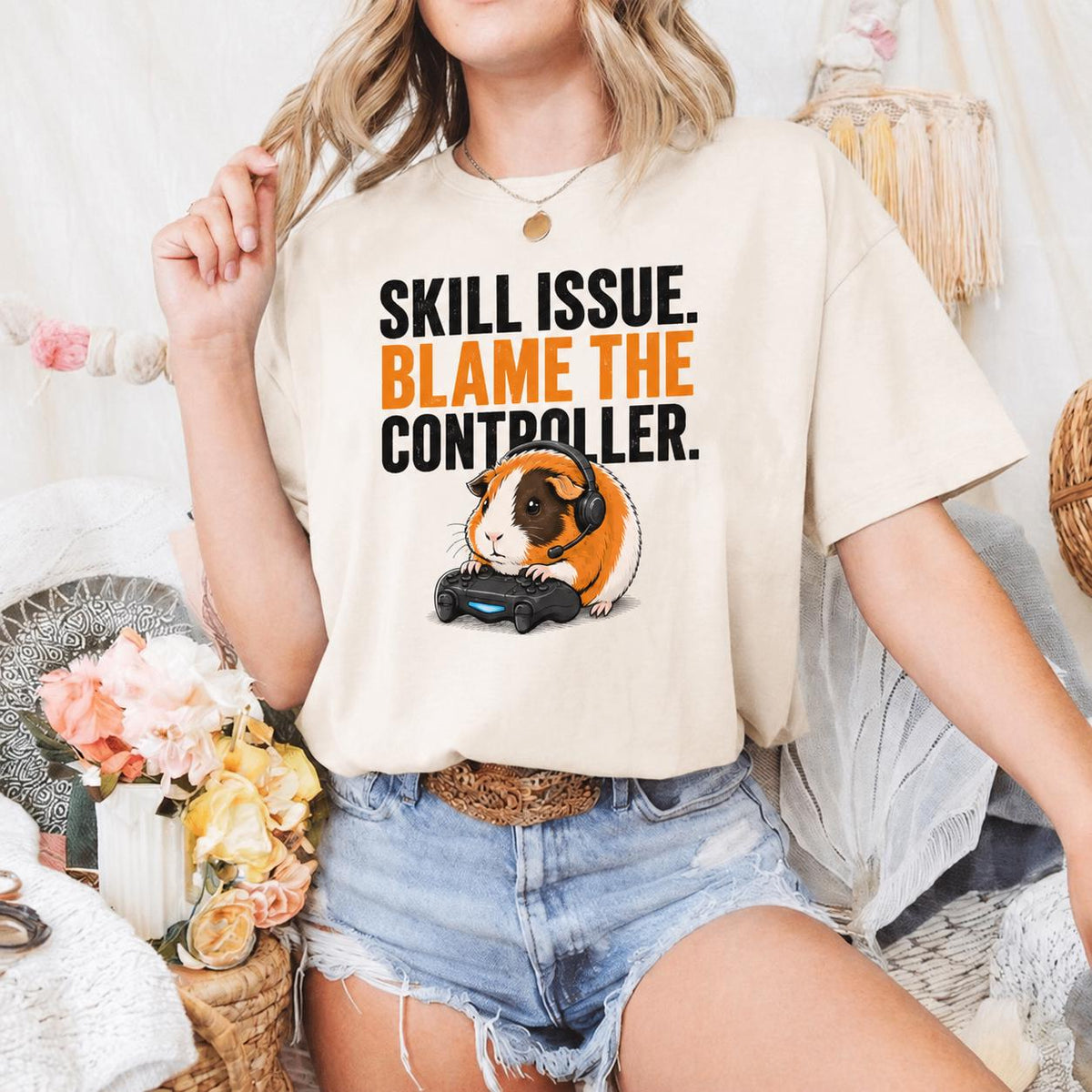 Funny Guinea Pig Gamer T-Shirt, Organic Cotton Gaming Tee, Blame Controller Shirt