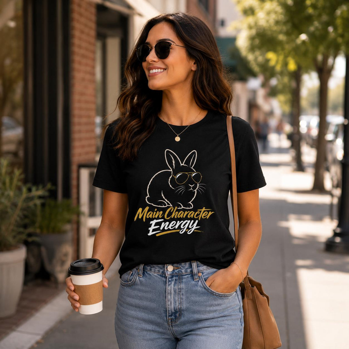 Main Character Energy Rabbit Shirt, Bunny Sunglasses Graphic Tee, Animal Lover Apparel