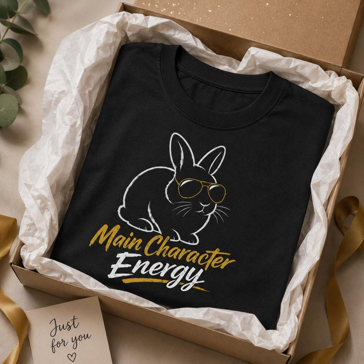 Main Character Energy Rabbit Shirt, Bunny Sunglasses Graphic Tee, Animal Lover Apparel