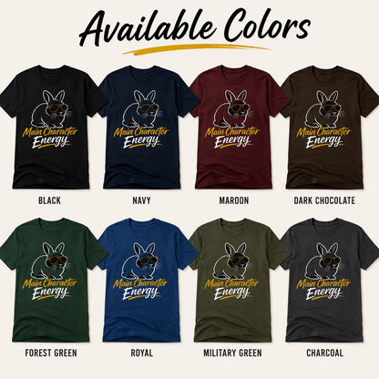 Main Character Energy Rabbit Shirt, Bunny Sunglasses Graphic Tee, Animal Lover Apparel