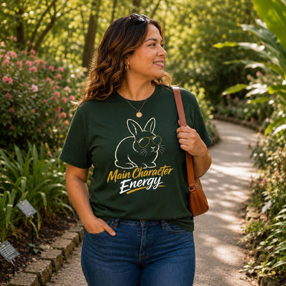 Main Character Energy Rabbit Shirt, Bunny Sunglasses Graphic Tee, Animal Lover Apparel