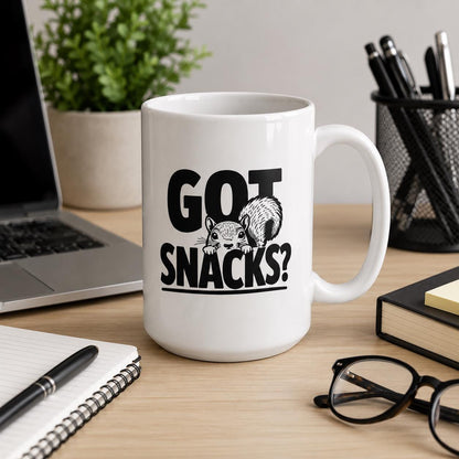 Funny Squirrel Mug, Got Snacks? Woodland Wildlife Coffee Cup