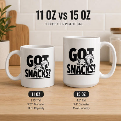 Funny Squirrel Mug, Got Snacks? Woodland Wildlife Coffee Cup