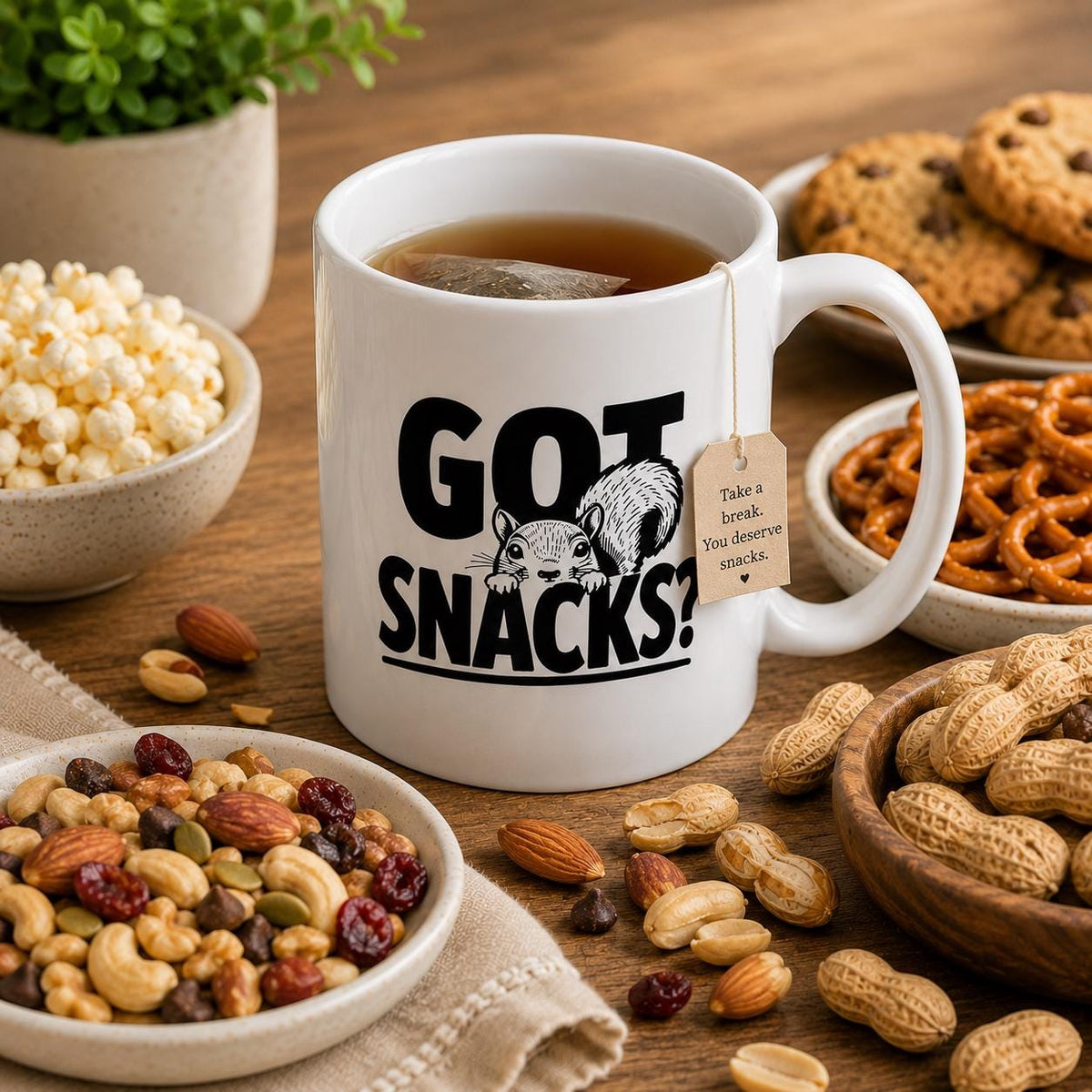 Funny Squirrel Mug, Got Snacks? Woodland Wildlife Coffee Cup