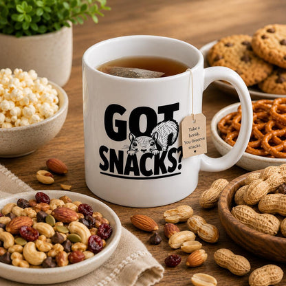 Funny Squirrel Mug, Got Snacks? Woodland Wildlife Coffee Cup
