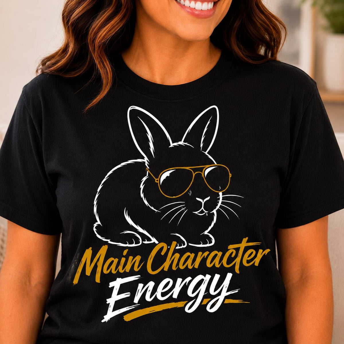 Main Character Energy Rabbit Shirt, Bunny Sunglasses Graphic Tee, Animal Lover Apparel