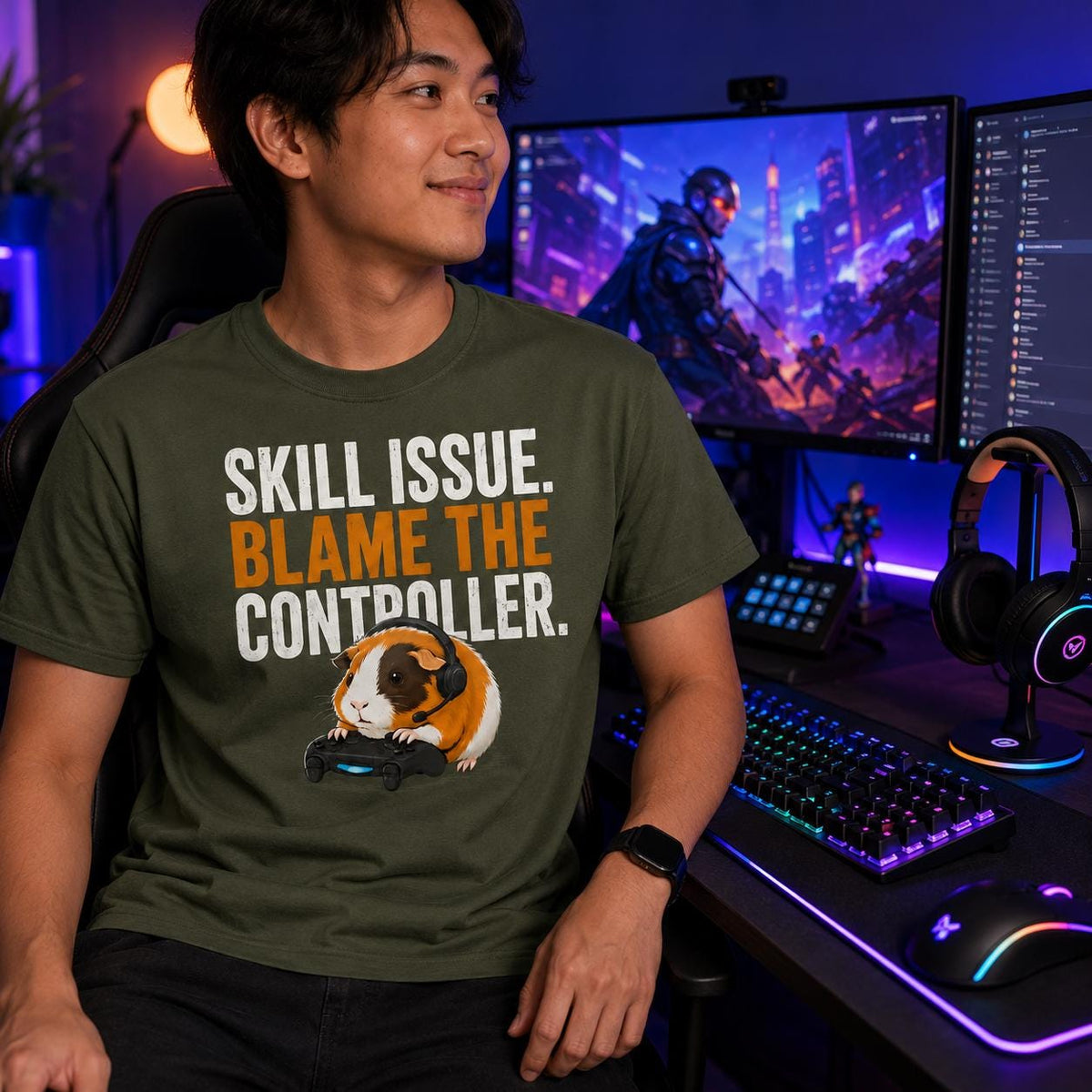 Funny Guinea Pig Gamer T-Shirt, Organic Cotton Gaming Tee, Controller Blame Shirt