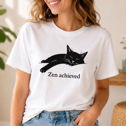 Zen Achieved Cat Shirt Minimal Black Cat Tee For Calm Cozy Days