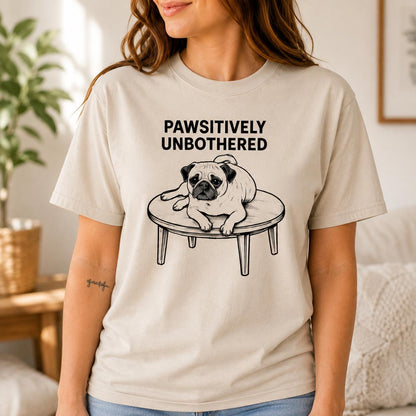 Pawsitively Unbothered Pug Shirt Funny Dog Tee For Chill Pet Lovers