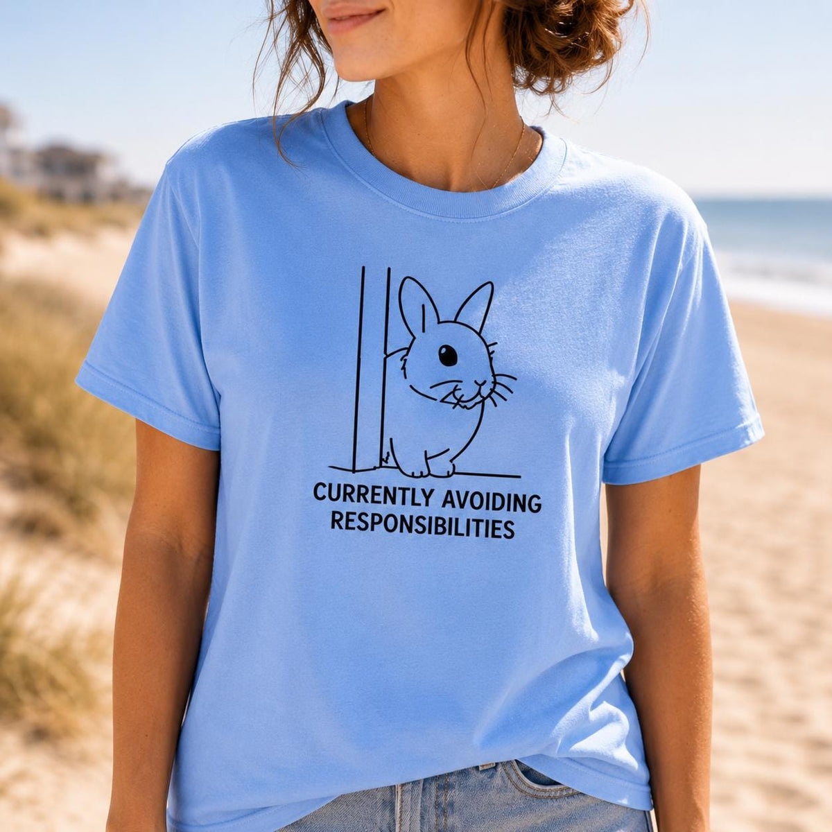 Currently Avoiding Responsibilities Bunny Shirt Funny Rabbit Tee For Introverts