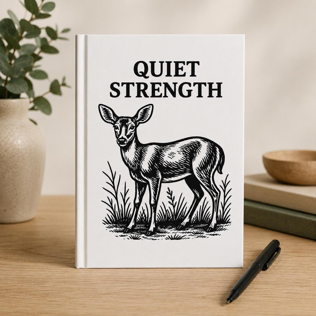 Deer Illustration Hardcover Journal, Wildlife Reflection Notebook, Lined Pages