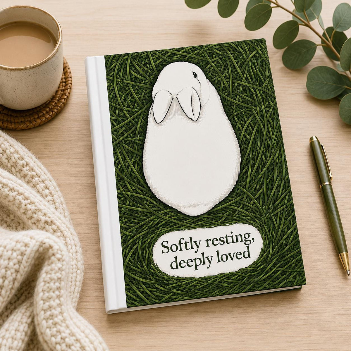 Softly Resting Rabbit Hardcover Journal, Bunny Nature Art Notebook