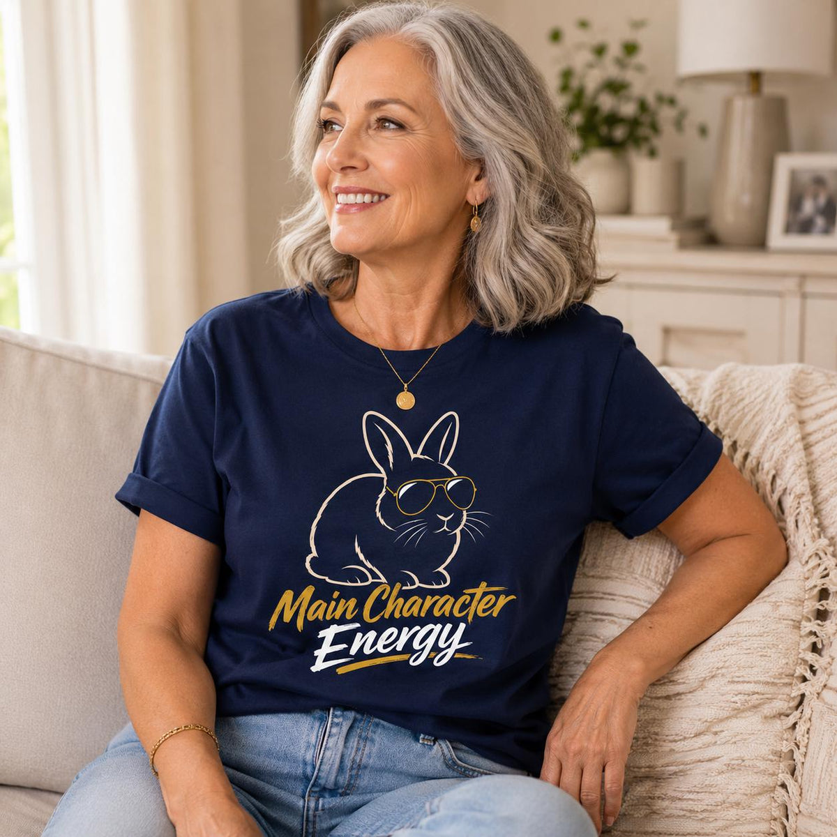 Main Character Energy Rabbit Shirt, Bunny Sunglasses Graphic Tee, Animal Lover Apparel