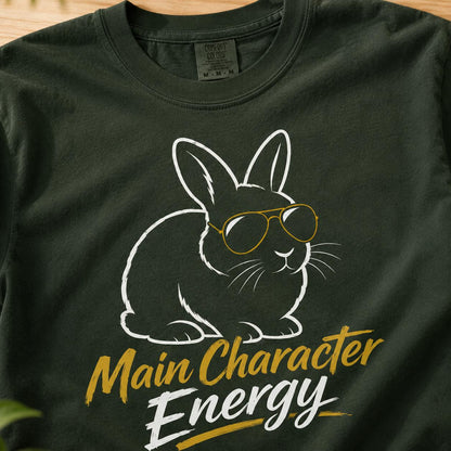 Main Character Energy Rabbit Shirt, Bunny Sunglasses Graphic Tee, Animal Lover Apparel