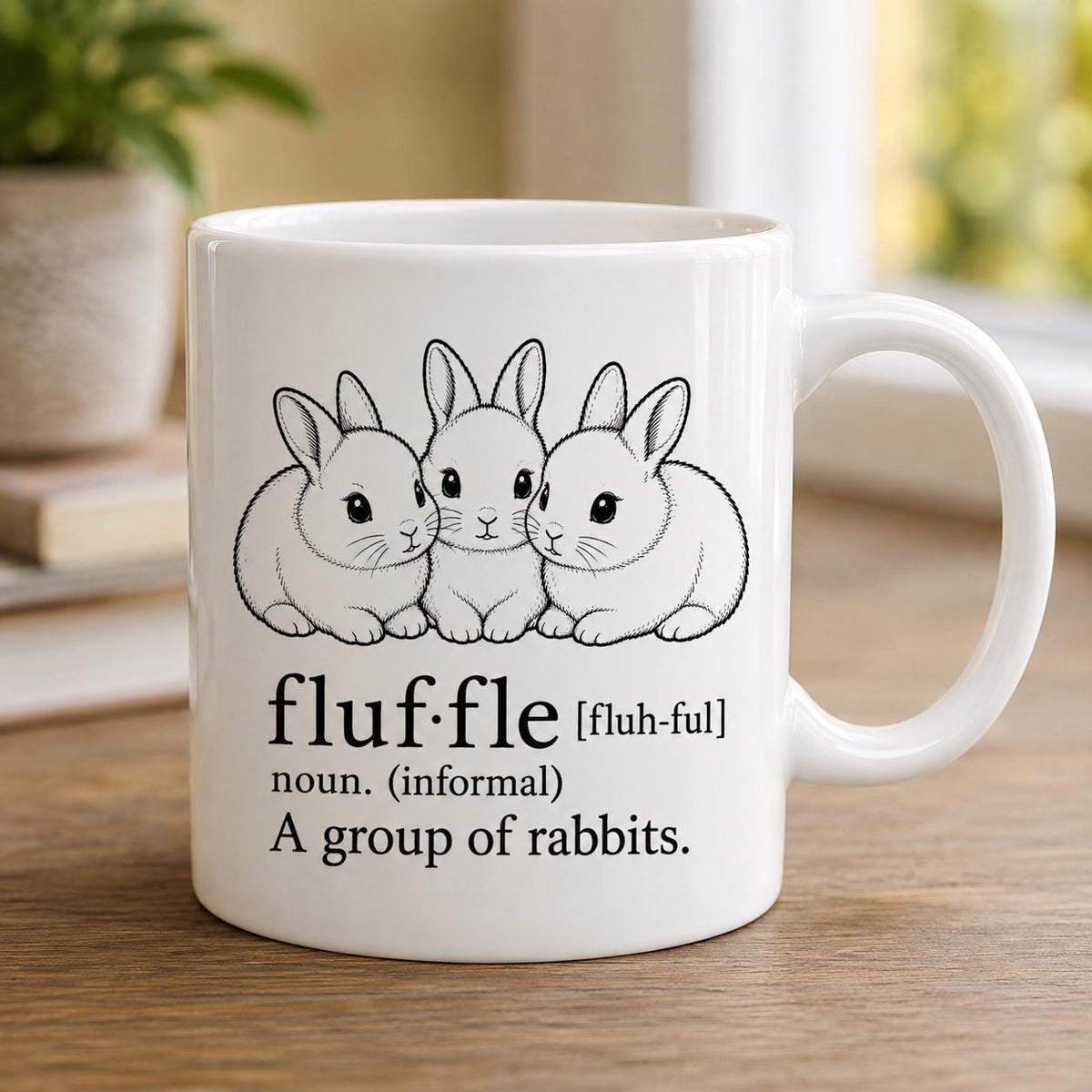 Fluffle Definition Mug, Rabbit Group Art, 11oz or 15oz Ceramic Coffee Cup