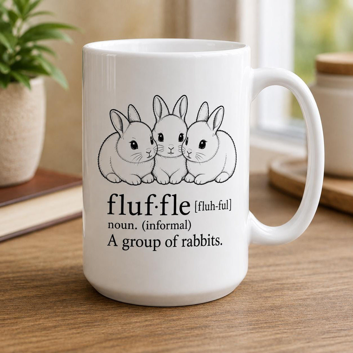 Fluffle Definition Mug, Rabbit Group Art, 11oz or 15oz Ceramic Coffee Cup