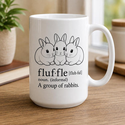 Fluffle Definition Mug, Rabbit Group Art, 11oz or 15oz Ceramic Coffee Cup