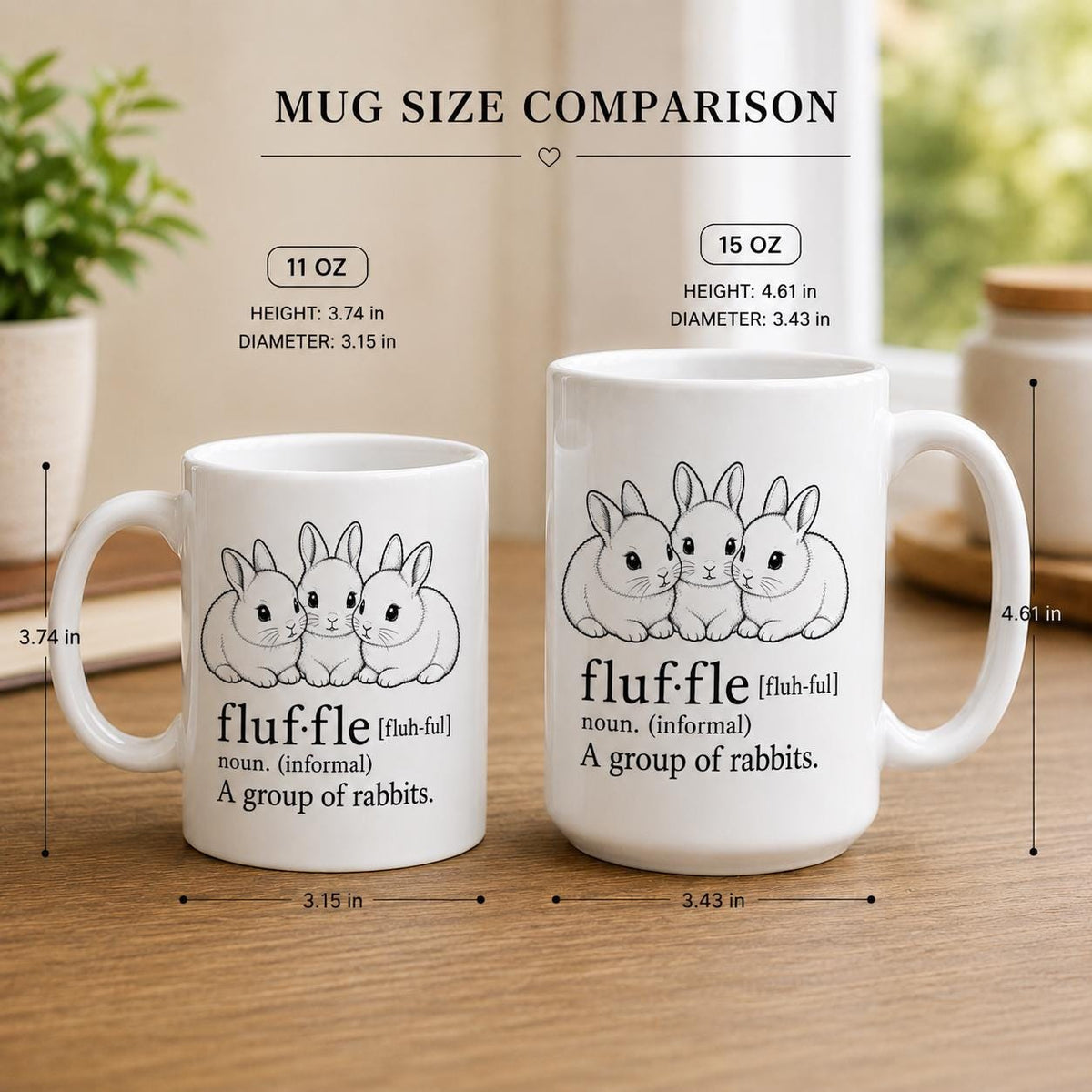 Fluffle Definition Mug, Rabbit Group Art, 11oz or 15oz Ceramic Coffee Cup