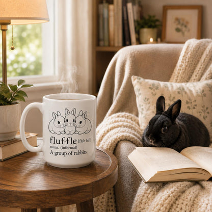 Fluffle Definition Mug, Rabbit Group Art, 11oz or 15oz Ceramic Coffee Cup