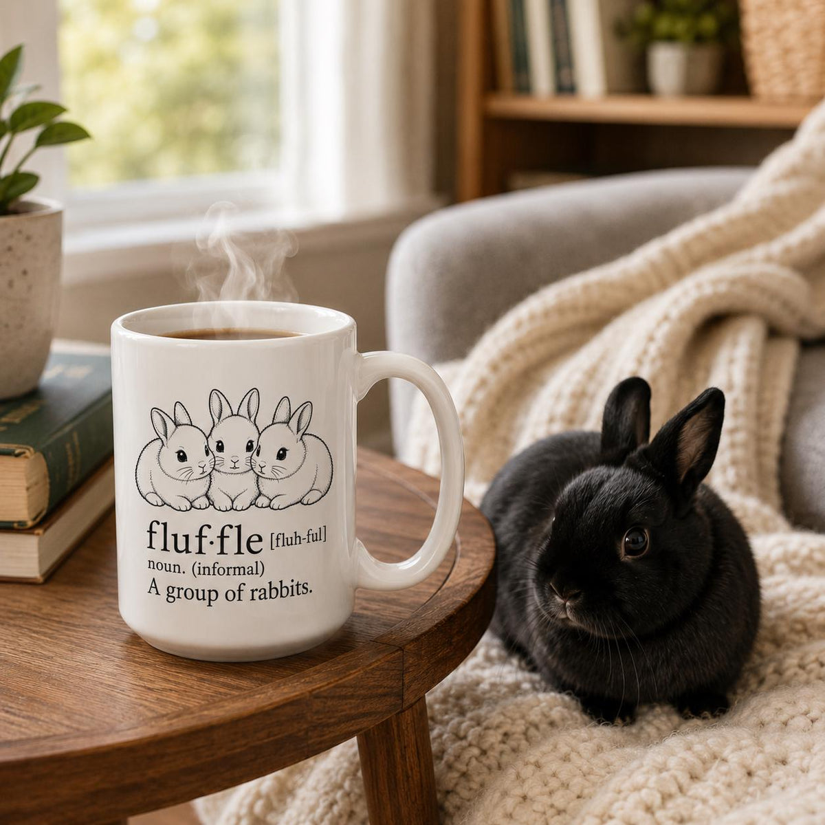 Fluffle Definition Mug, Rabbit Group Art, 11oz or 15oz Ceramic Coffee Cup