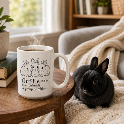 Fluffle Definition Mug, Rabbit Group Art, 11oz or 15oz Ceramic Coffee Cup