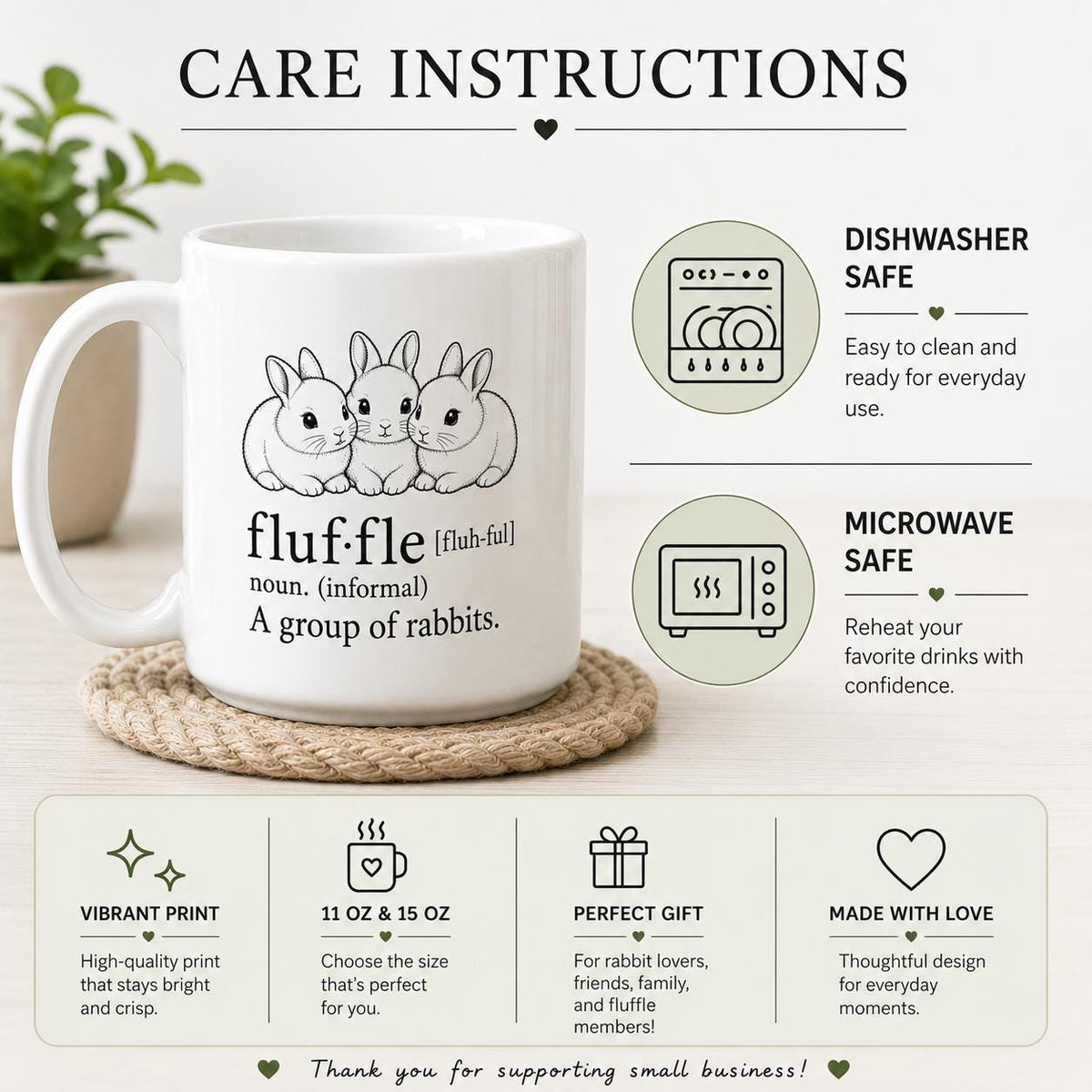 Fluffle Definition Mug, Rabbit Group Art, 11oz or 15oz Ceramic Coffee Cup