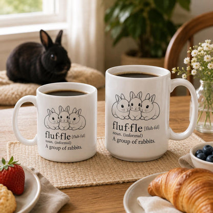 Fluffle Definition Mug, Rabbit Group Art, 11oz or 15oz Ceramic Coffee Cup