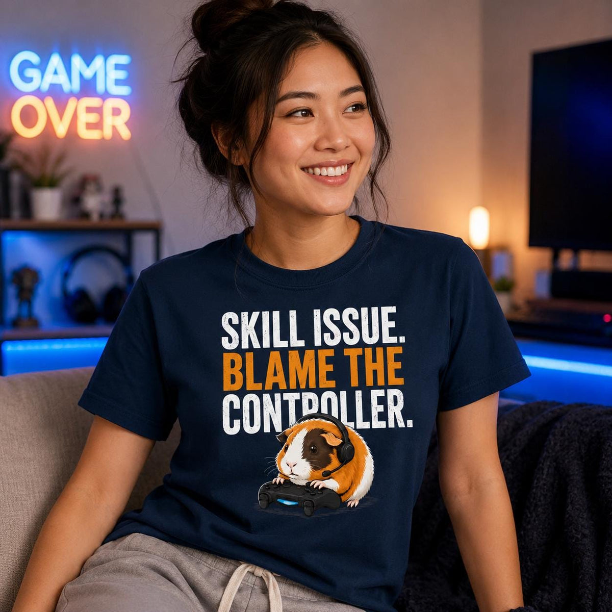 Funny Guinea Pig Gamer T-Shirt, Organic Cotton Gaming Tee, Controller Blame Shirt