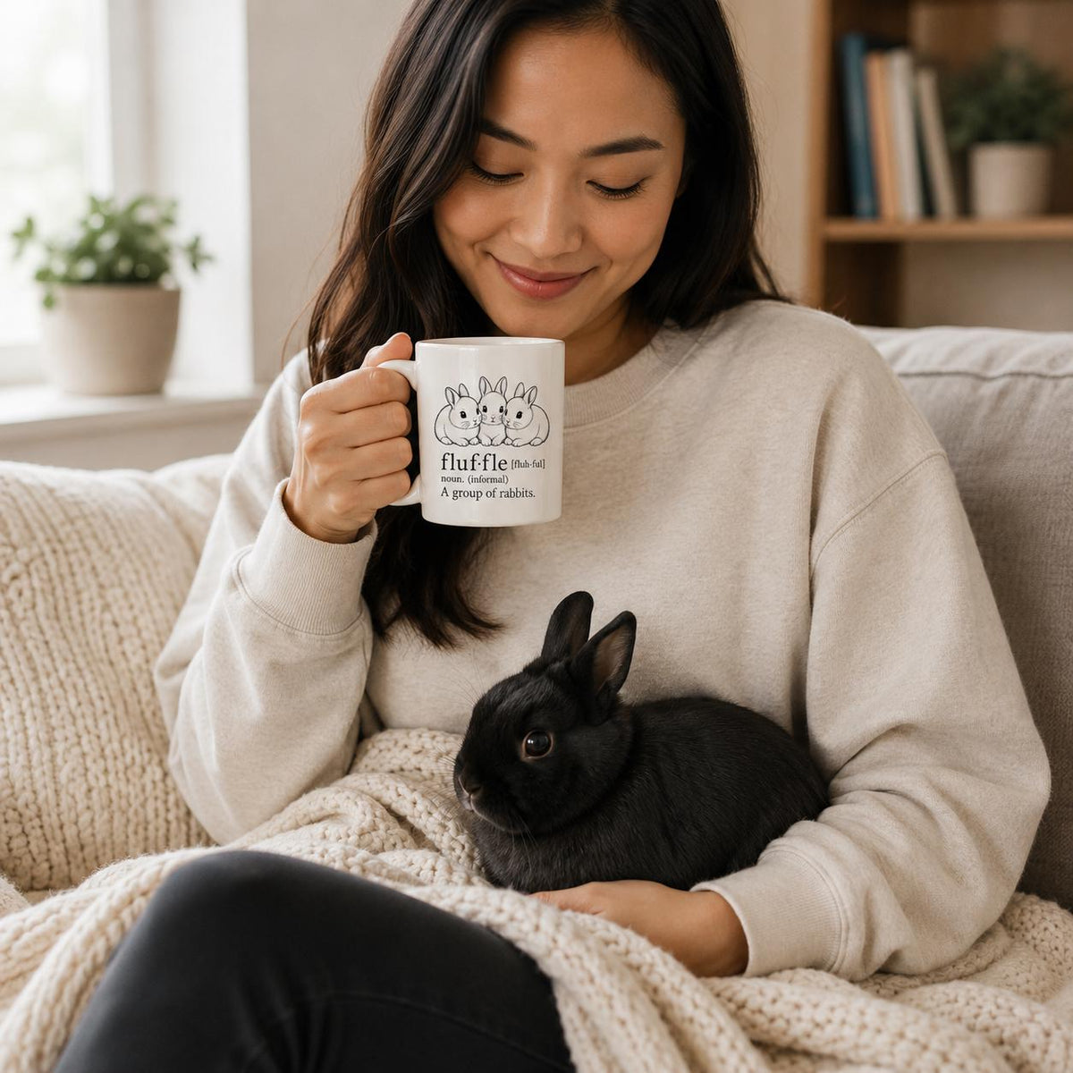 Fluffle Definition Mug, Rabbit Group Art, 11oz or 15oz Ceramic Coffee Cup