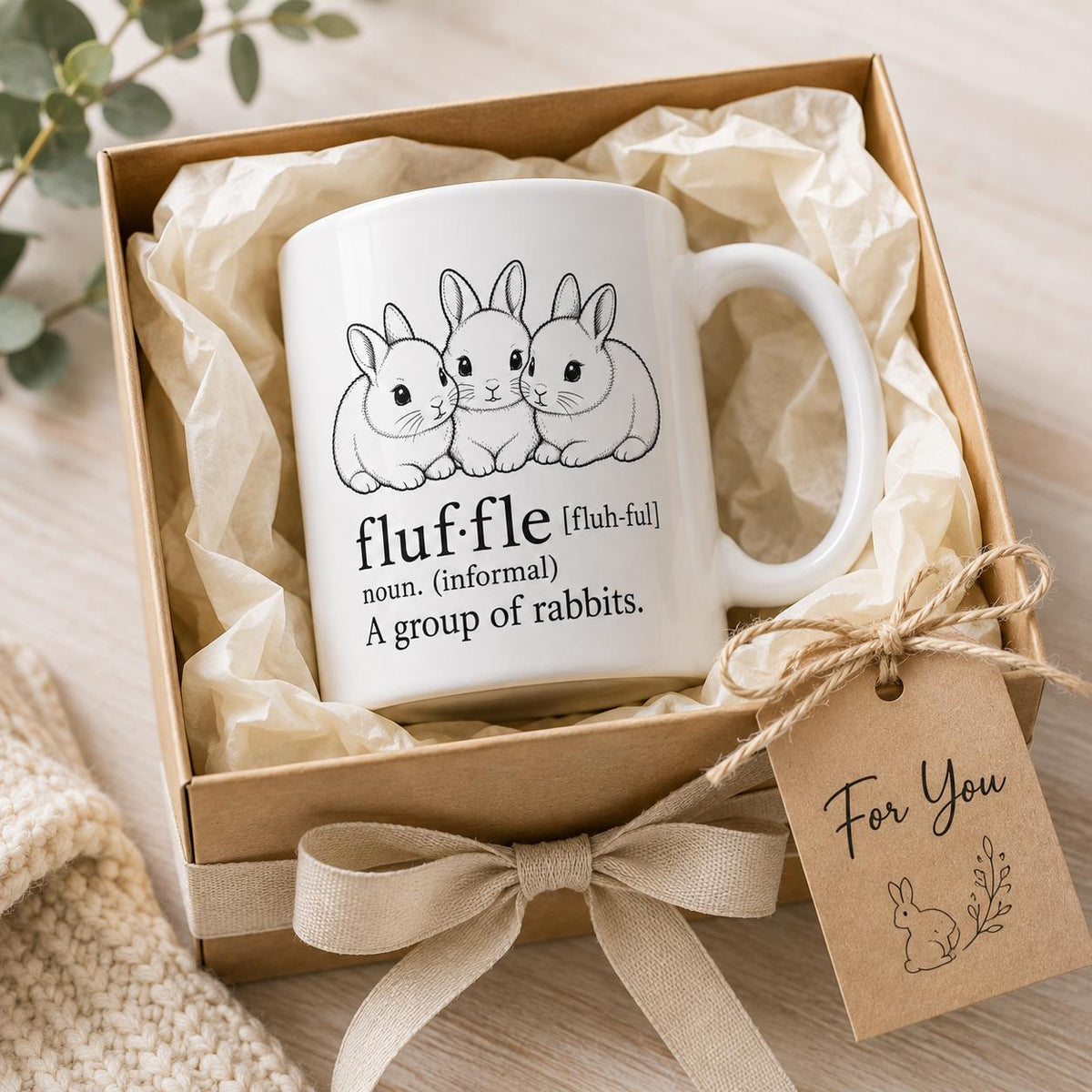 Fluffle Definition Mug, Rabbit Group Art, 11oz or 15oz Ceramic Coffee Cup