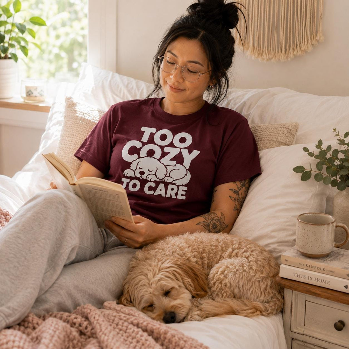 Too Cozy to Care Dog Shirt, Sleeping Fluffy Graphic Tee, Pet Lover Gift