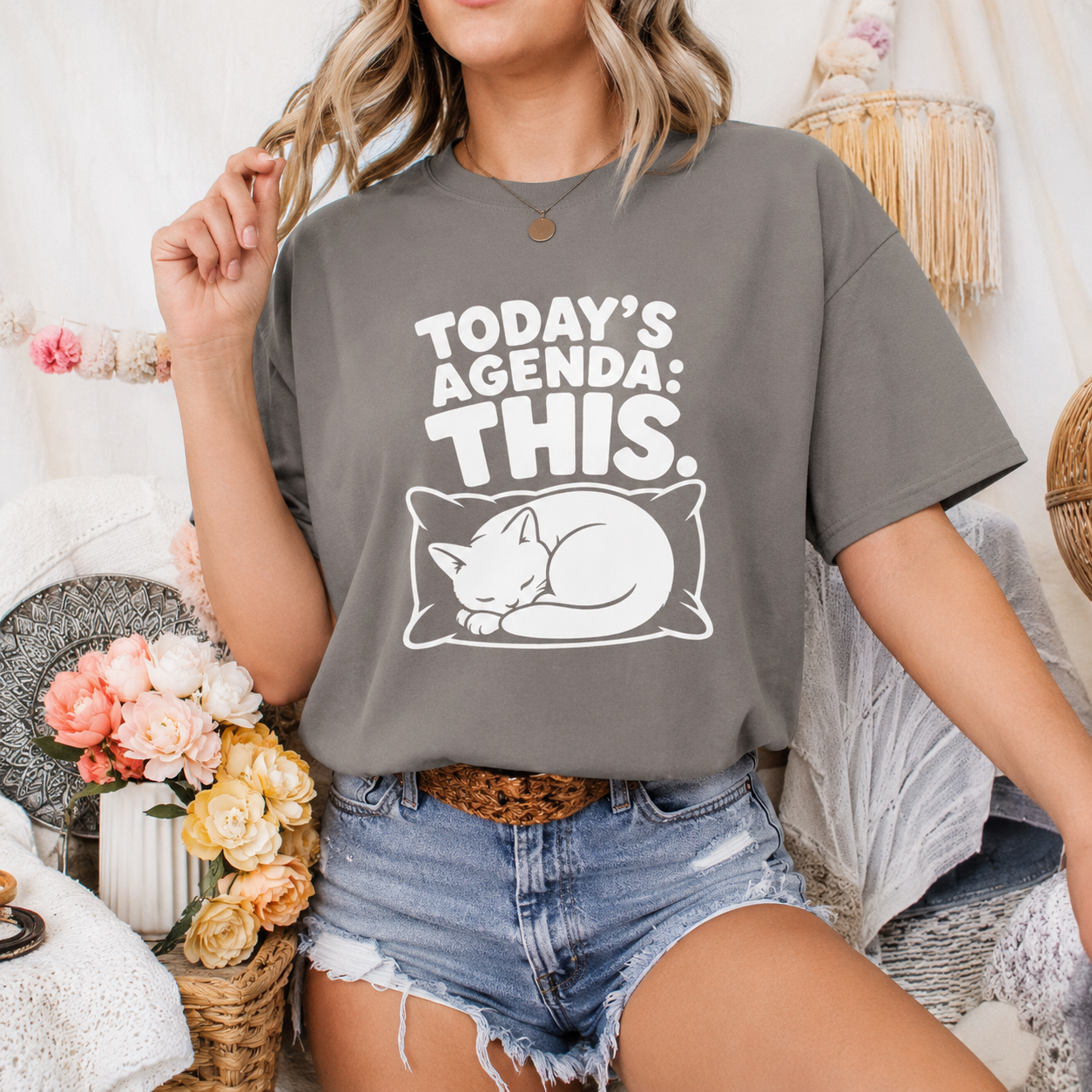 Today’s Agenda This Cat T-Shirt, Funny Sleeping Cat Graphic Tee
