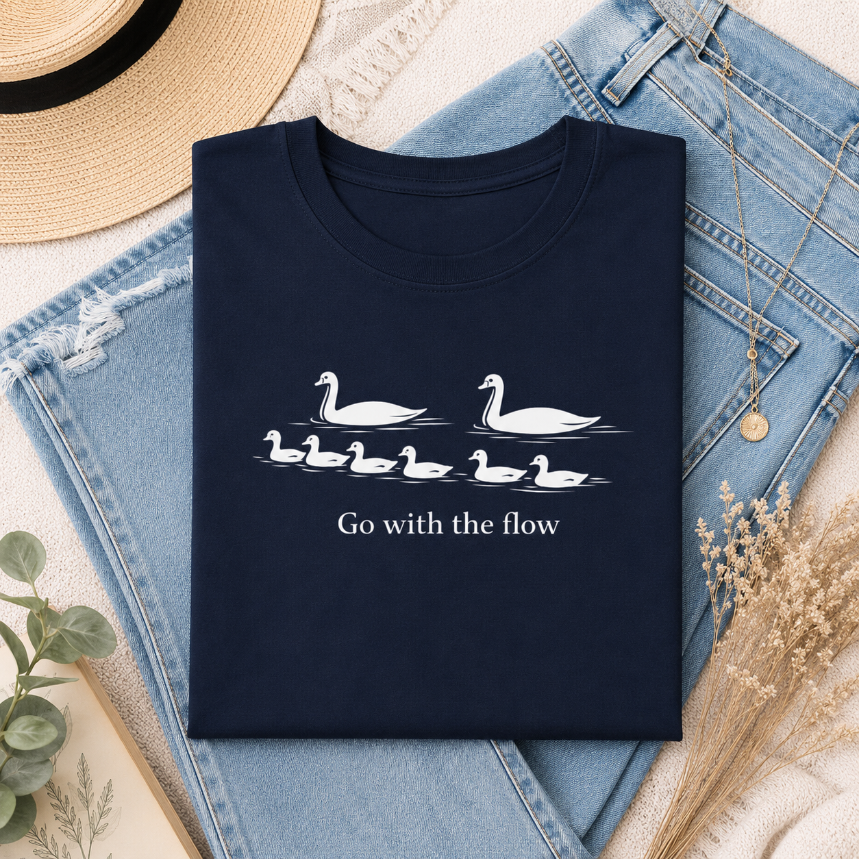 Go With the Flow Swan T-Shirt, Nature Bird Graphic Tee
