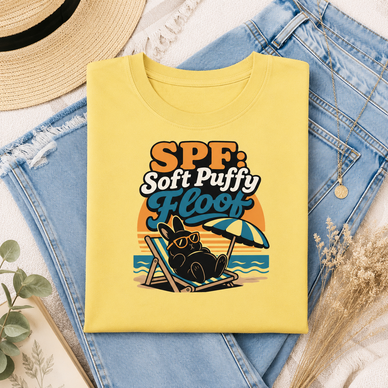 SPF Soft Puffy Floof Bunny T-Shirt, Funny Beach Rabbit Tee