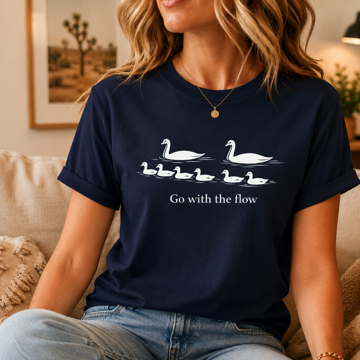 Go With the Flow Swan T-Shirt, Nature Bird Graphic Tee