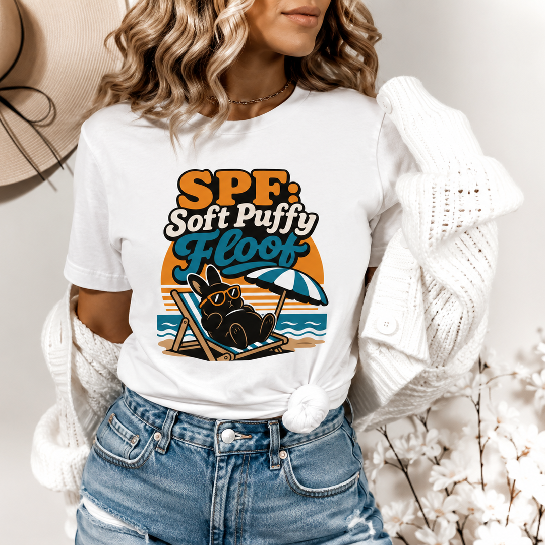 SPF Soft Puffy Floof Bunny T-Shirt, Funny Beach Rabbit Tee