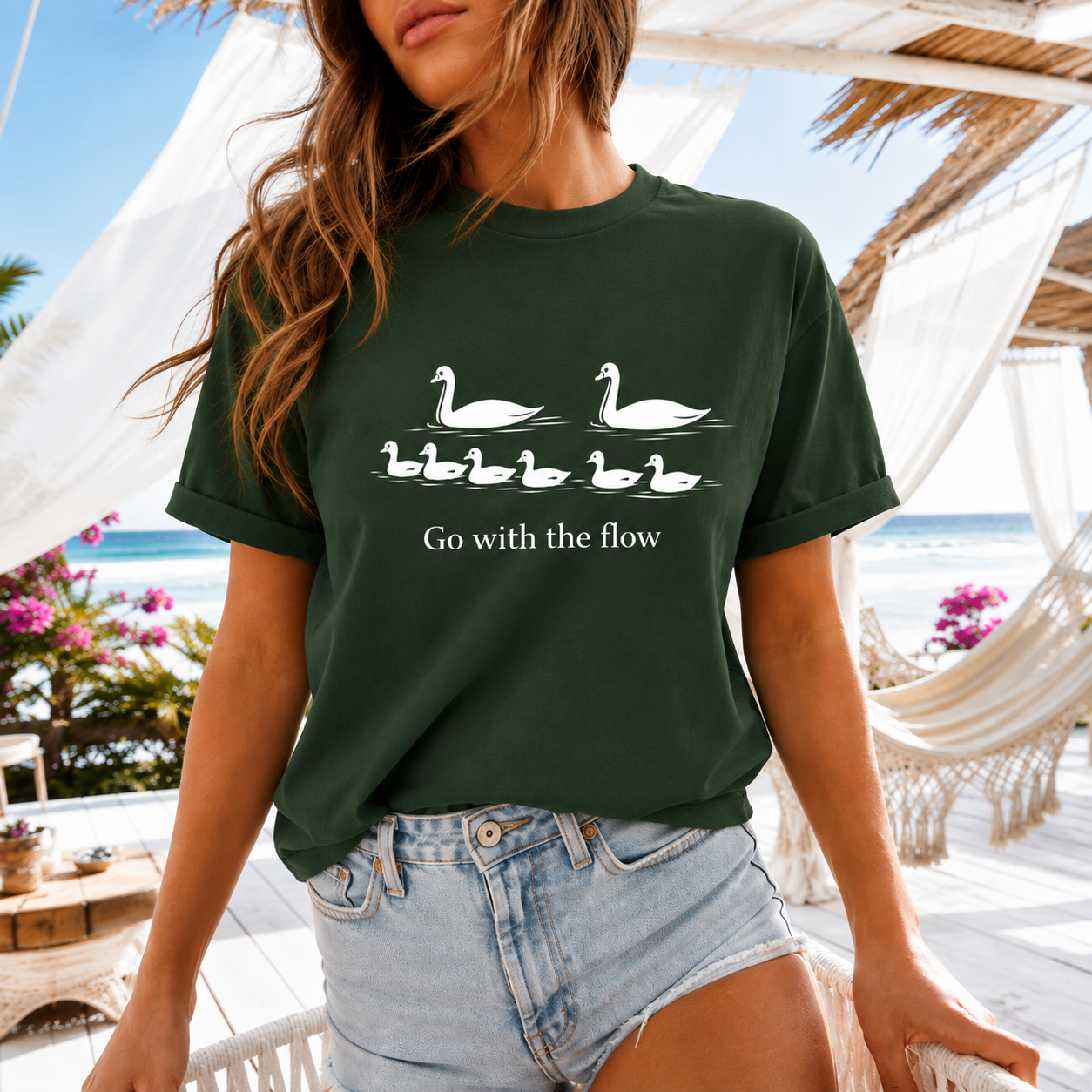 Go With the Flow Swan T-Shirt, Nature Bird Graphic Tee