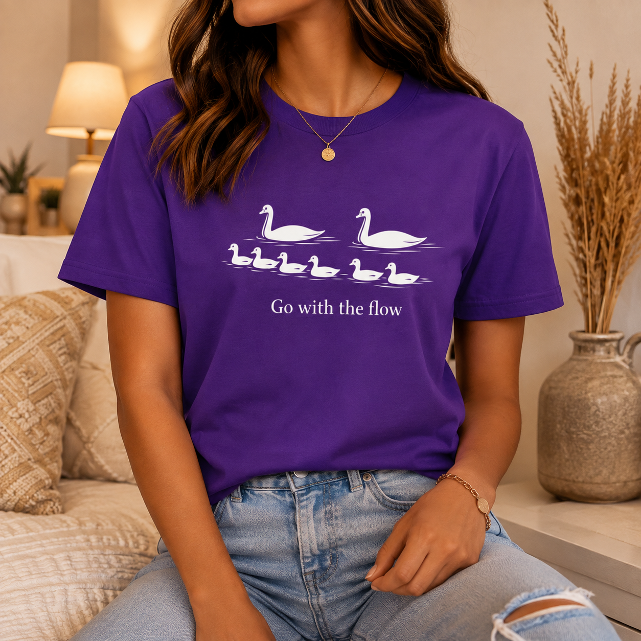 Go With the Flow Swan T-Shirt, Nature Bird Graphic Tee