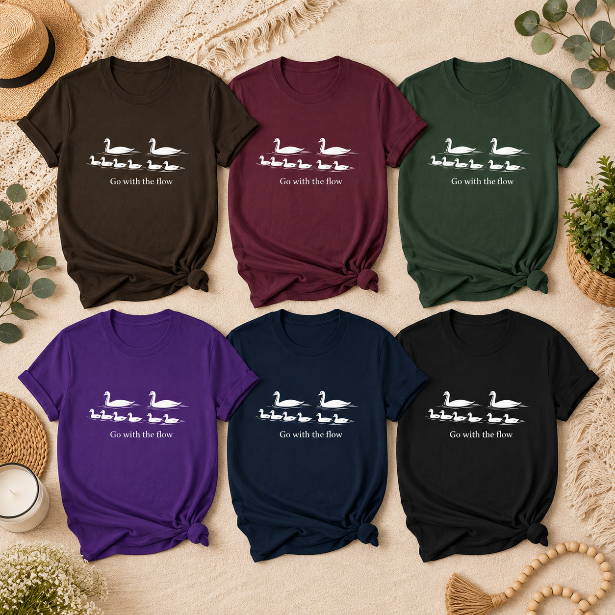 Go With the Flow Swan T-Shirt, Nature Bird Graphic Tee